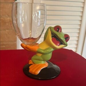Vintage Rainforest Cafe Cha Cha Tree Frog Stem Wine Glass.